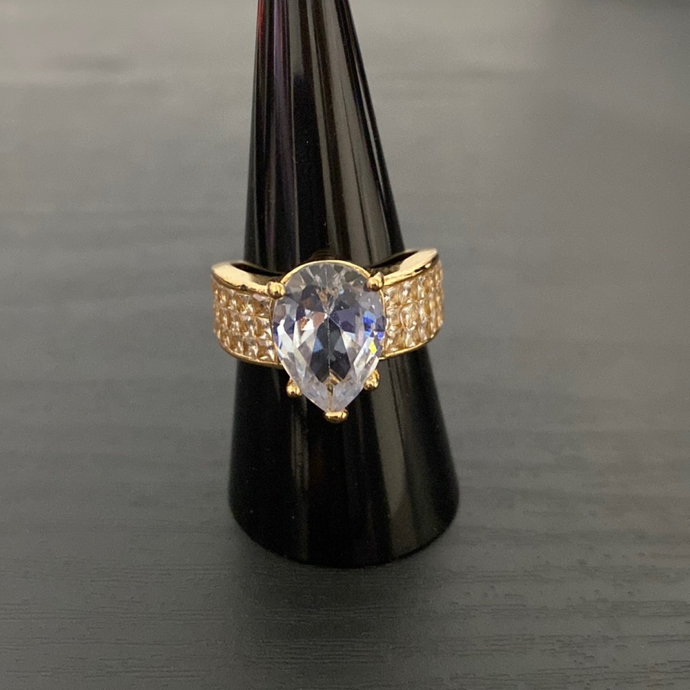 Gold Over Sterling Silver Light Blue Stone Ring Size 9